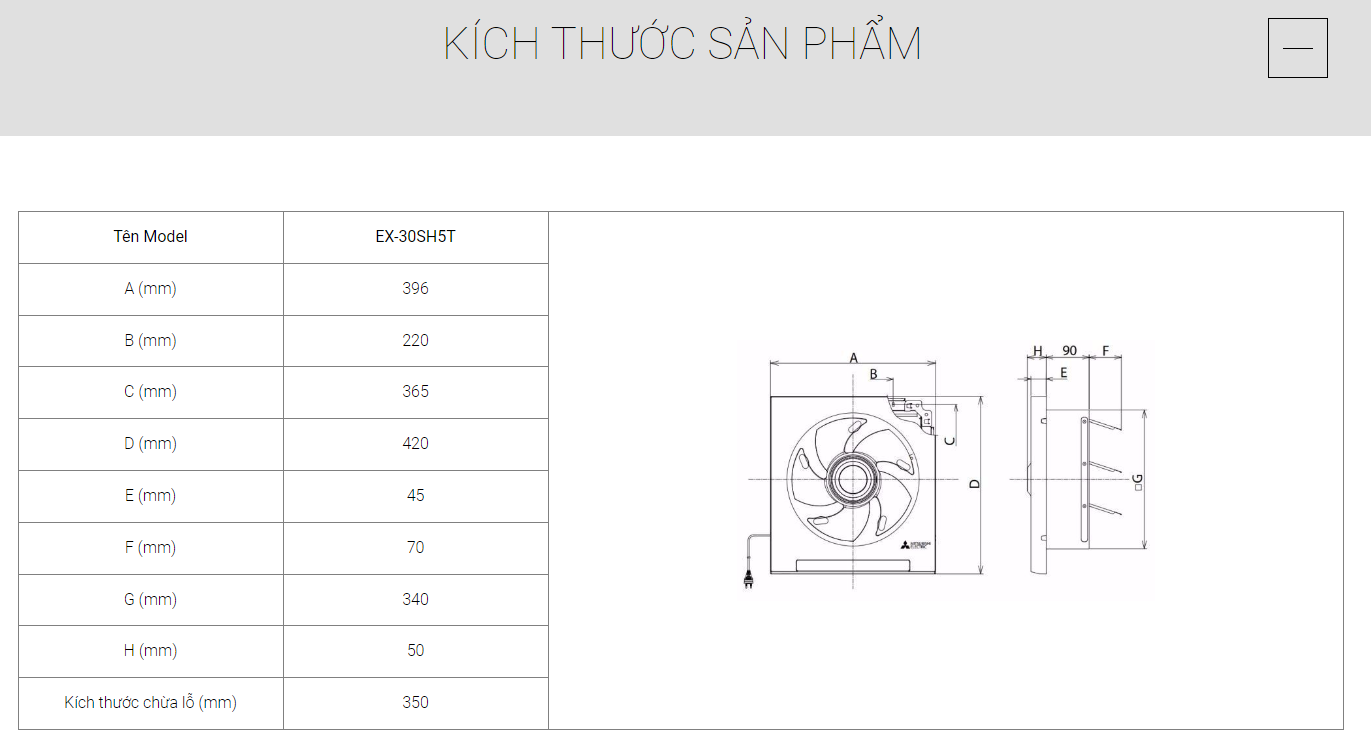 QUẠT ỐP TƯỜNG MITSUBISHI EX-30SH5T/7T