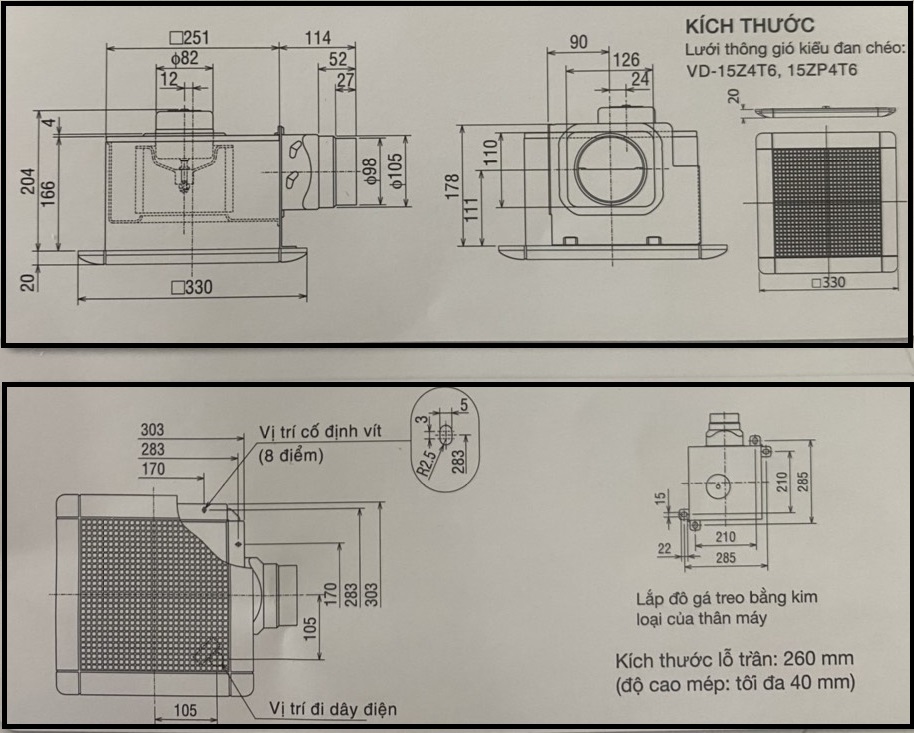 Quạt Thông Gió Mitsubishi VD-15Z4T6 /T7