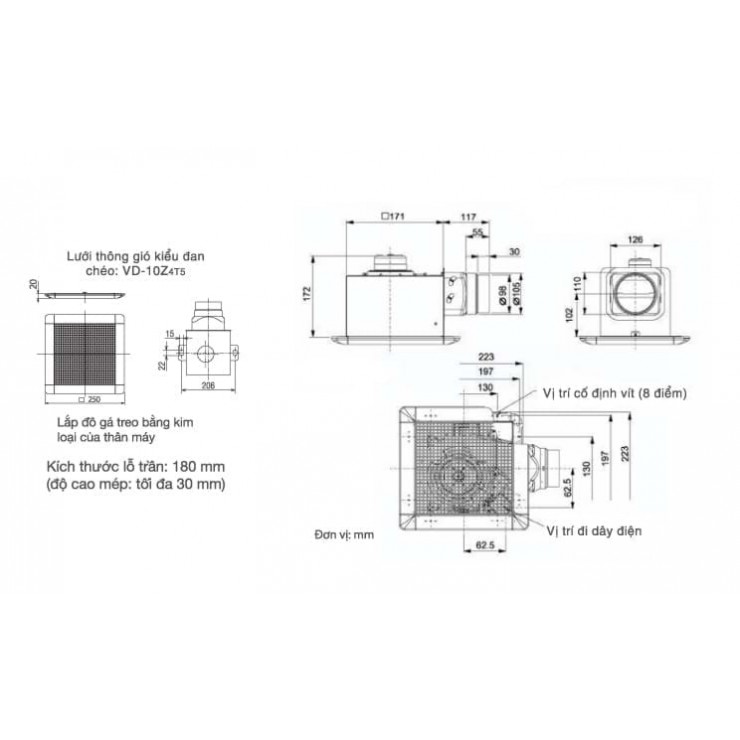 QUẠT THÔNG GIÓ ÂM TRẦN NỐI ỐNG GIÓ VD-10Z4T6