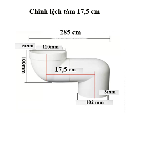 Thiết Bị Chỉnh Lệch Tâm Bồn Cầu,Bàn Cầu,bệt 17.5 cm dùng cho ống phi 110