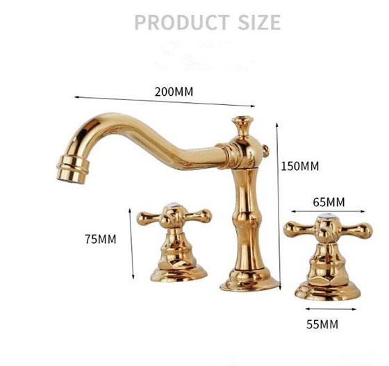 Vòi chậu lavabo,vòi ba chân mầu vàng tân cổ điển