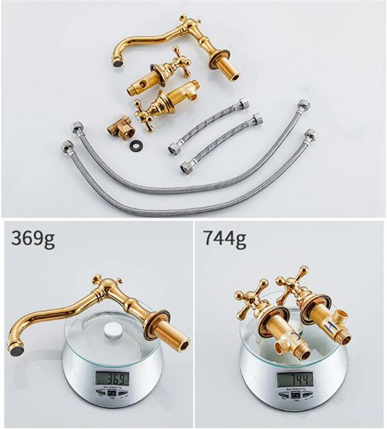 Vòi chậu lavabo,vòi ba chân mầu vàng tân cổ điển