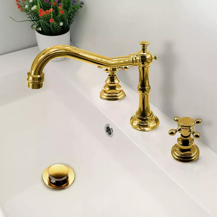 Vòi chậu lavabo,vòi ba chân mầu vàng tân cổ điển